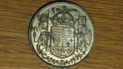 Canada - moneda de colectie argint 800 - 50 cents 1939 - George VI - greu de gasit ! foto