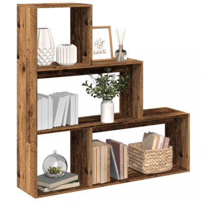 Bibliotecă/separator 3 niveluri lemn vechi 123x29x123 cm lemn foto