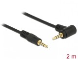 Cablu Stereo Jack 3.5 mm 4 pini unghi 2m T-T Negru, Delock 84740