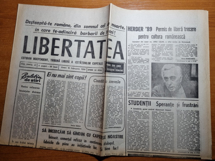 libertatea 16 februarie 1990-partidul national democrat,teatrele sub presiune