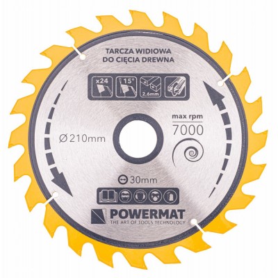Disc de fierăstrău circular pentru lemn TDD-210x30mm 24 dinti, Powermat PM0888 foto