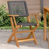 Set 2 Scaune Gradina Gossi, Negru, Lemn Acacia, Poliratan, Pliabile, 54x57x91 cm, Exterior, Relaxare Terasa/Balcon