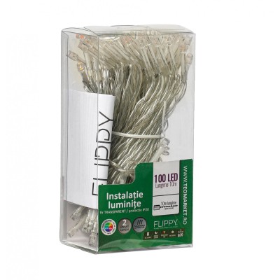 Instalatie de craciun cu baterii tip liniar, 2 jocuri de lumini, fir transparent 10 m 100 led -uri, multicolor foto