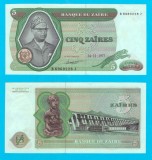 Zair (p#21) 5 Zaires 1977 aUNC &#039;Mobutu&#039; serie: B 6960226 J