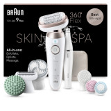 Epilator Braun Silk-&eacute;pil 9 9-580 Flex 360&deg; SkinSpa, Wet &amp;amp; Dry, Smart Touch, 40 de pensete, 2 viteze, FaceSpa + 4 accesorii, Cap de ras + Pieptene,