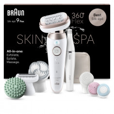 Epilator Braun Silk-épil 9 9-580 Flex 360° SkinSpa, Wet &amp; Dry, Smart Touch, 40 de pensete, 2 viteze, FaceSpa + 4 accesorii, Cap de ras + Pieptene,