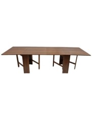 Masa plianta 12 persoane, Pal Melaminat, insertii lemn masiv, sistem cuplare blat, 274x75x78 cm, nuc