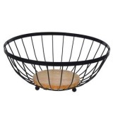 Fructieră Metalică Neagră cu Bază din Lemn, &Oslash;28,5x12cm, CMCLASS