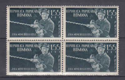 ROMANIA 1953 LP 350 ZIUA MINERULUI BLOC DE 4 TIMBRE MNH foto