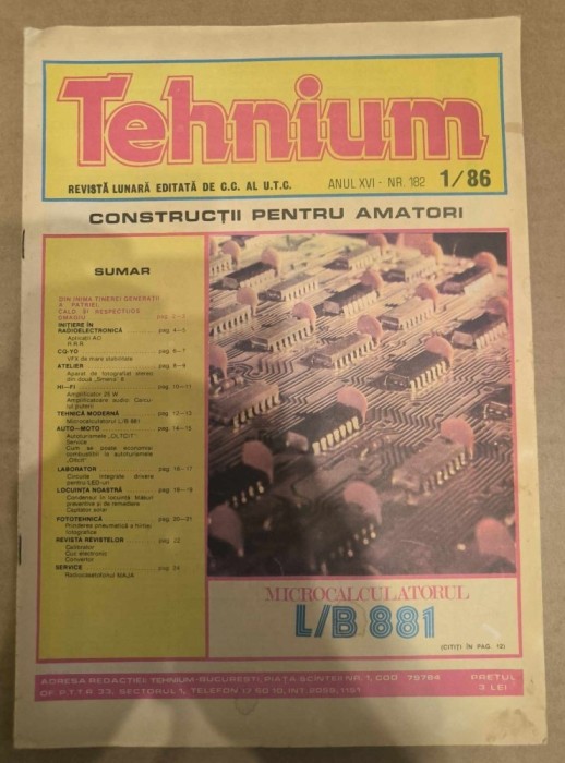 Revista Tehnium Nr 1 - (182) - anul 1986 - Microcalculatorul L/B 881