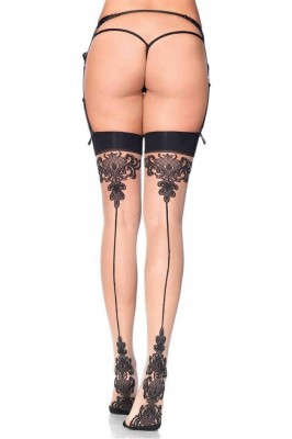 Ciorapi Baroque cuban heel Nude &amp;amp; Black, Leg Avenue, S-L (DB) foto