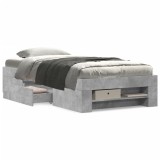 vidaXL Cadru de pat, gri beton, 90x200 cm, lemn prelucrat