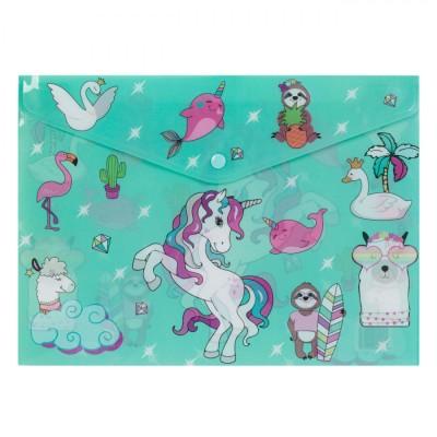 Mapă Cu Capsă, Unicorn Flamingo, 33x24cm, Verde Marin, Plastic foto