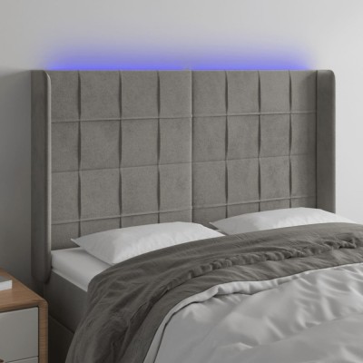 vidaXL Tăblie de pat cu LED, gri deschis, 147x16x118/128 cm, catifea 3124096 foto