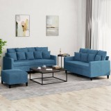 vidaXL Set de canapele cu perne, 3 piese, albastru, catifea 3201719
