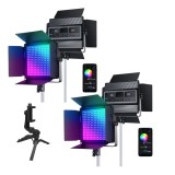 Cumpara ieftin Kit iluminare dual RBG1200 Lampa Video LED RGB 60W 2500K-8500K, 2 panouri pentru studio foto-video, control prin aplicatie, 1 mini trepied inclus