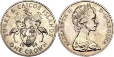 Turks &amp;amp;amp; Caicos 1969 - 1 crown, Regina Elisabeta II, UNC foto
