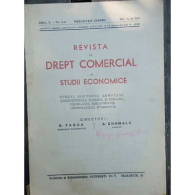 REVISTA DE DREPT COMERCIAL SI STUDII ECONOMICE NR.5-6/1943 foto