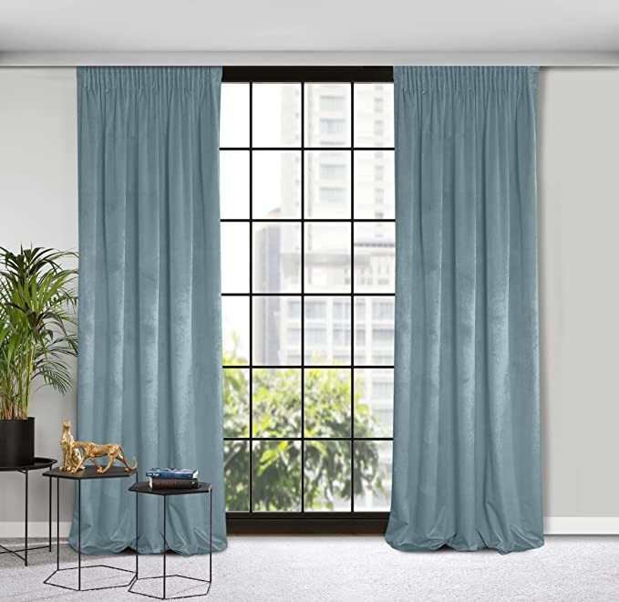 Set doua draperii catifea, albastru-pal