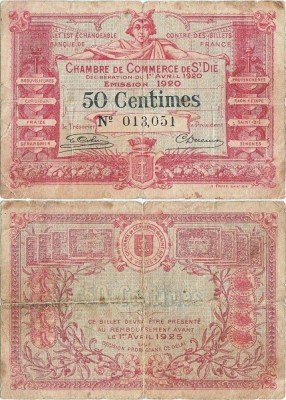 1920 (1 IV), 50 centimes (Pirot:112.1) - Franța (Saint-Di&amp;eacute;-des-Vosges)! foto