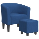 Fotoliu tip cuva cu taburet, albastru, material textil