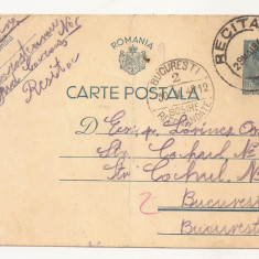 RS1 Carte Postala Romania - circulata 1940 Resita-Bucuresti