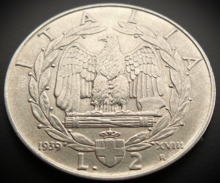 Moneda istorica 2 LIRE - ITALIA FASCISTA, anul 1939 * cod 95