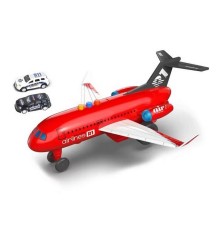 Avion de jucarie 28 cm cu sunete, lumini si 2 masinute