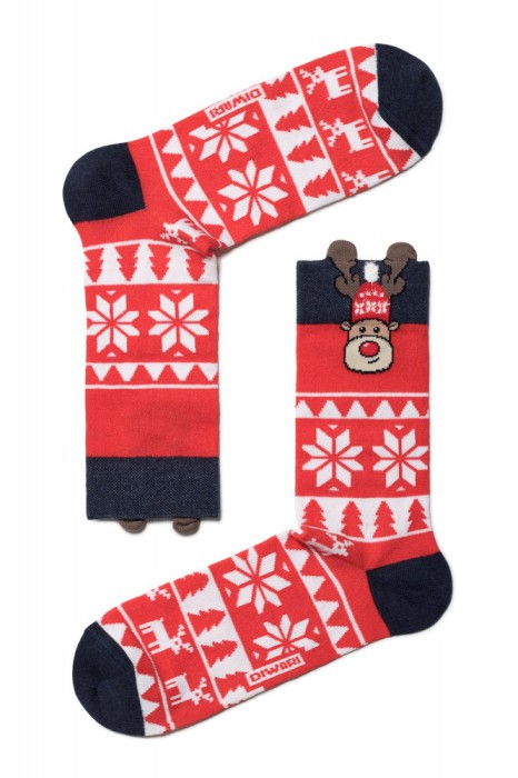 Șosete haioase Crăciun, model Rudolph cu ornament, DiWaRi 445 - Rosu, 27-29 (42-45)