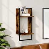 Raft perete vidaXL stejar fumuriu 30x25x65 cm, cu bare, lemn prelucrat, rafturi suspendate, maro