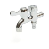 Robinet dublu de serviciu pentru perete, din otel inoxidabil, crom lucios
