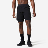 Pantalon scurt respirant 2 &icirc;n 1 500 Fitness buzunare cu fermoar Negru Bărbați, Domyos