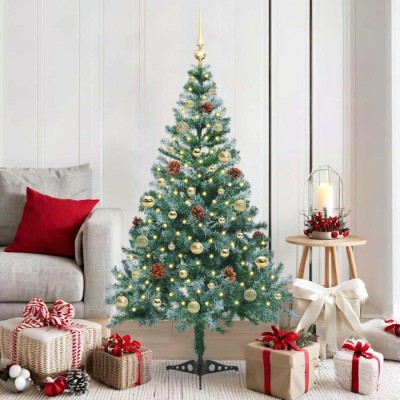 vidaXL Brad de Crăciun artificial cu 150 LED Verde 150 cm PVC și Oțel 3396705 foto