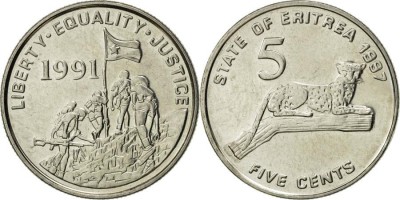 Eritrea 1997 - 5 cents, pantera, UNC foto