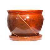 Ghiveci ceramic, interior / exterior, rotund, maro, 25 x 20 cm, cu farfurie, D25/3