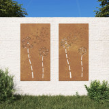 Decor perete gradina 2 buc. 105x55 cm design flori otel Corten GartenMobel Dekor, vidaXL