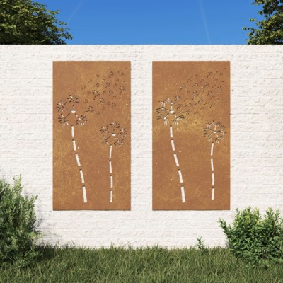 Decor perete gradina 2 buc. 105x55 cm design flori otel Corten GartenMobel Dekor foto