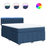 Cumpara ieftin Pat box spring cu saltea, albastru, 140x200 cm, textil