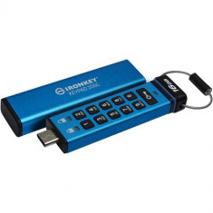 Memorie USB Kingston IronKey Keypad 200C, 16GB, USB-C (Albastru)