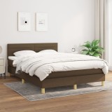 vidaXL Pat box spring cu saltea, maro &icirc;nchis, 140x200 cm, textil