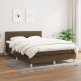 VidaXL Pat box spring cu saltea, maro &icirc;nchis, 140x200 cm, textil