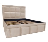 Pat tapitat Premium, 200/200 cm, crem deschis 231, cu somiera metalica rabatabila si spatiu de depozitare