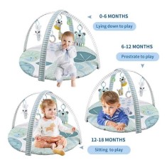 Saltea si Centru de Activitati pentru bebelusi, Spatiu de joaca 3 in 1 Usor de Curatat, Antiderapant, Multifunctional, Alb/Gri