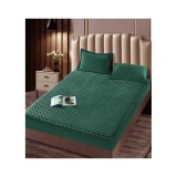 Husa de Saltea Tip Topper cu Elastic + 2 Fete de Perna Catifea, Verde 160x200- JO993