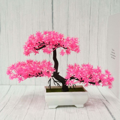 Bonsai decorativ artificial in ghiveci, Roz, 29 cm, MCT-18K211R foto