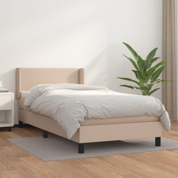vidaXL Pat box spring cu saltea, cappuccino, 80x200 cm piele ecologică 3130690