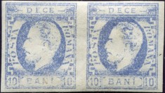 1872 , Lp 31 c , Carol I cu barba , 10 Bani ultramarin , impresiune defectuoasa , pereche - MLH