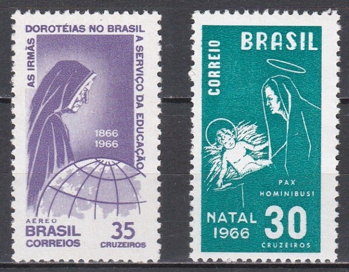 Brazilia 1966 - Centenarul activității educaționale a Surorilor Doroteene &icirc;n Brazilia + Crăciun, 2 Serii, MNH