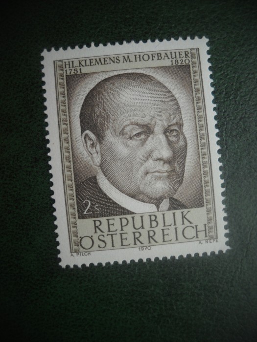 HOPCT TIMBRE MNH 783 PATRONUL VIENEI -SF KLEMENT HOFBAUER 1970 -1 VAL AUSTRIA