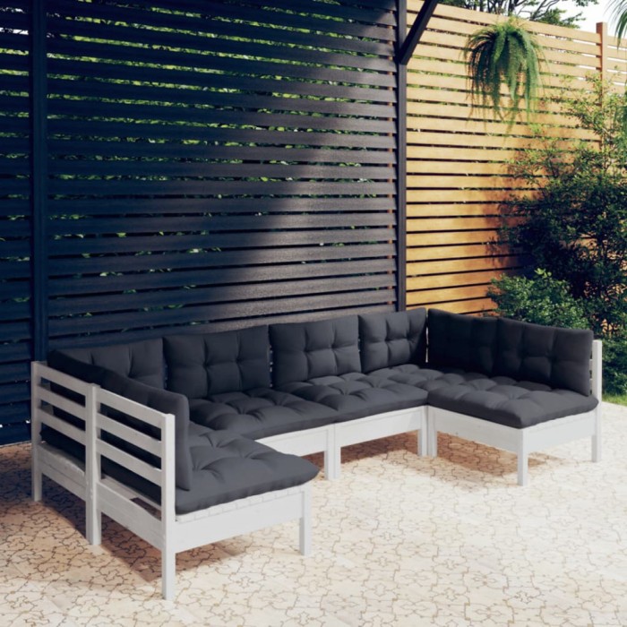 vidaXL Set mobilier grădină cu perne, 6 piese, alb, lemn masiv de pin 3097152